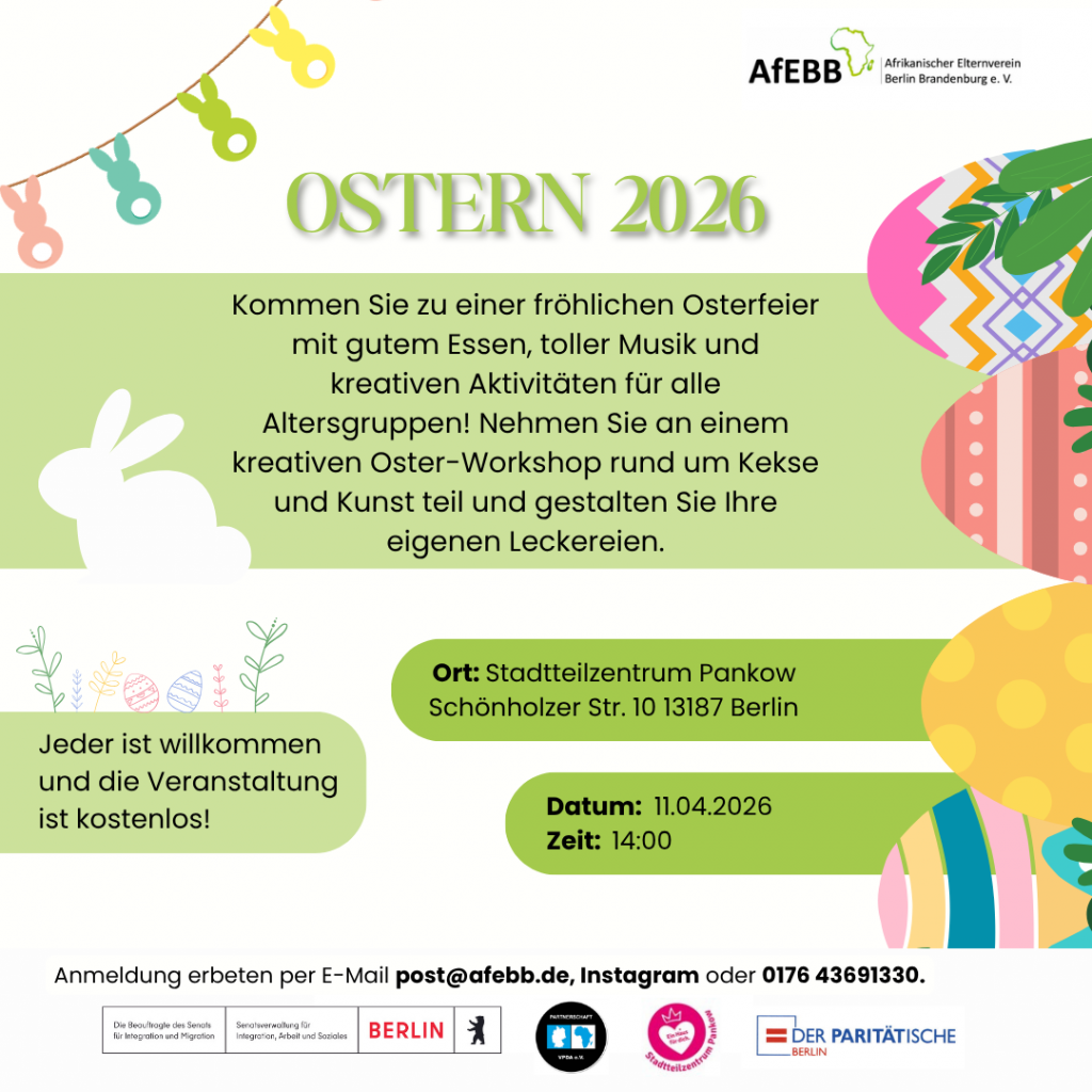 Kommen Sie zu einer fröhlichen Osterfeier mit gutem Essen, toller Musik und kreativen Aktivitäten für alle Altersgruppen!