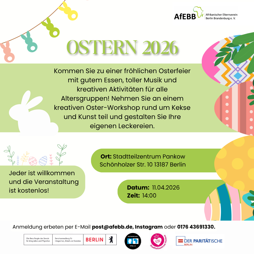 Kommen Sie zu einer fröhlichen Osterfeier mit gutem Essen, toller Musik und kreativen Aktivitäten für alle Altersgruppen!